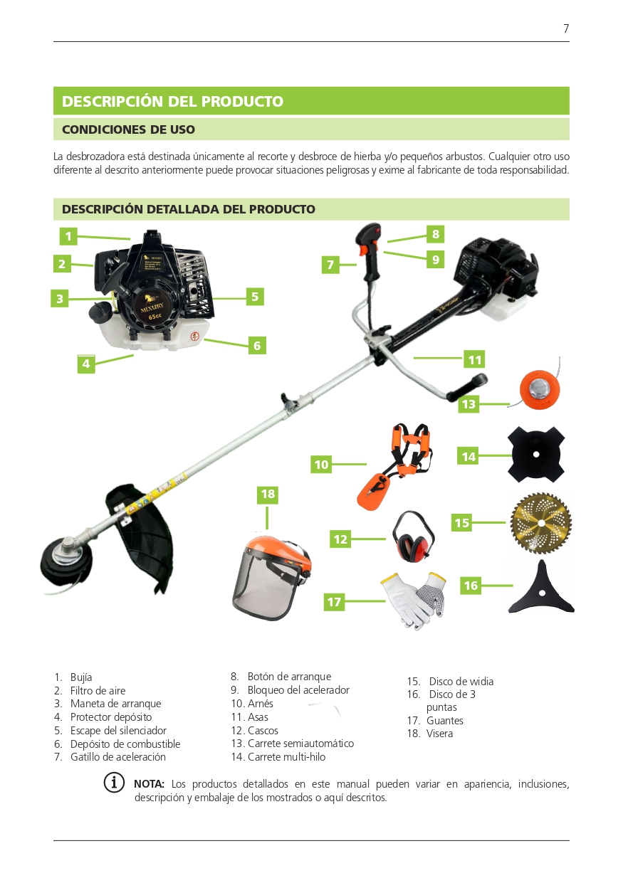 Manual de instrucciones Desbrozadora Mixury x-65